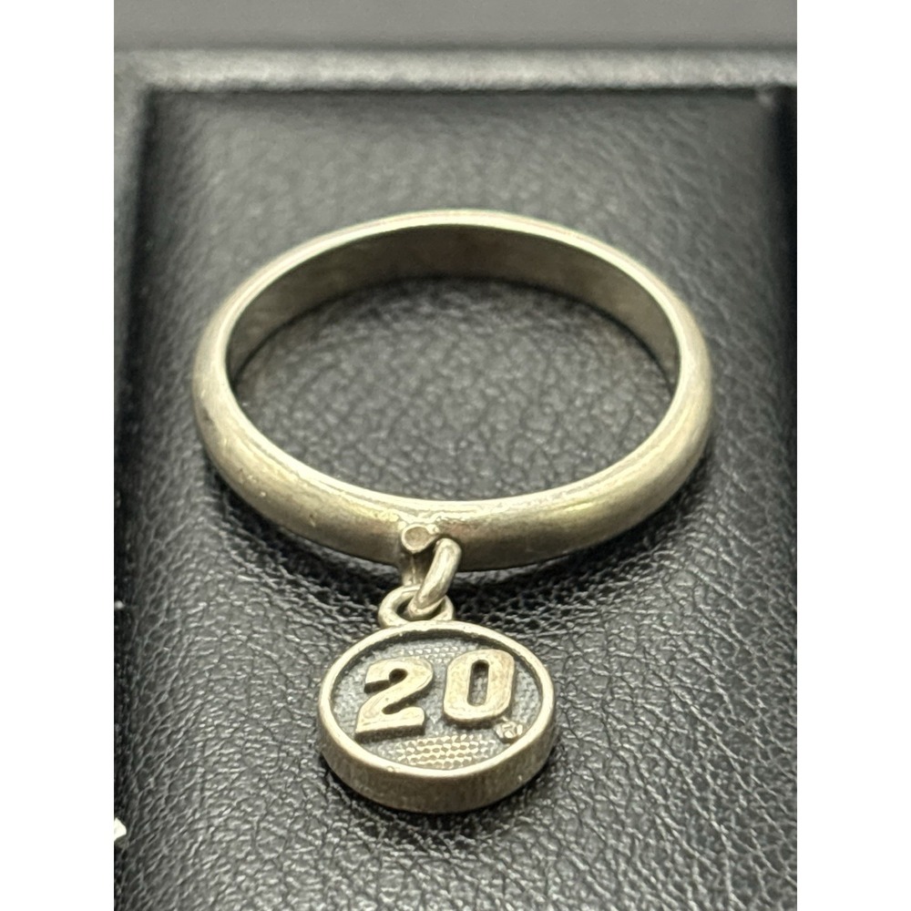 Vintage Sterling Silver Twenty "20" Dangle Charm Ring Size 7.25 H4 - Picture 8 of 11